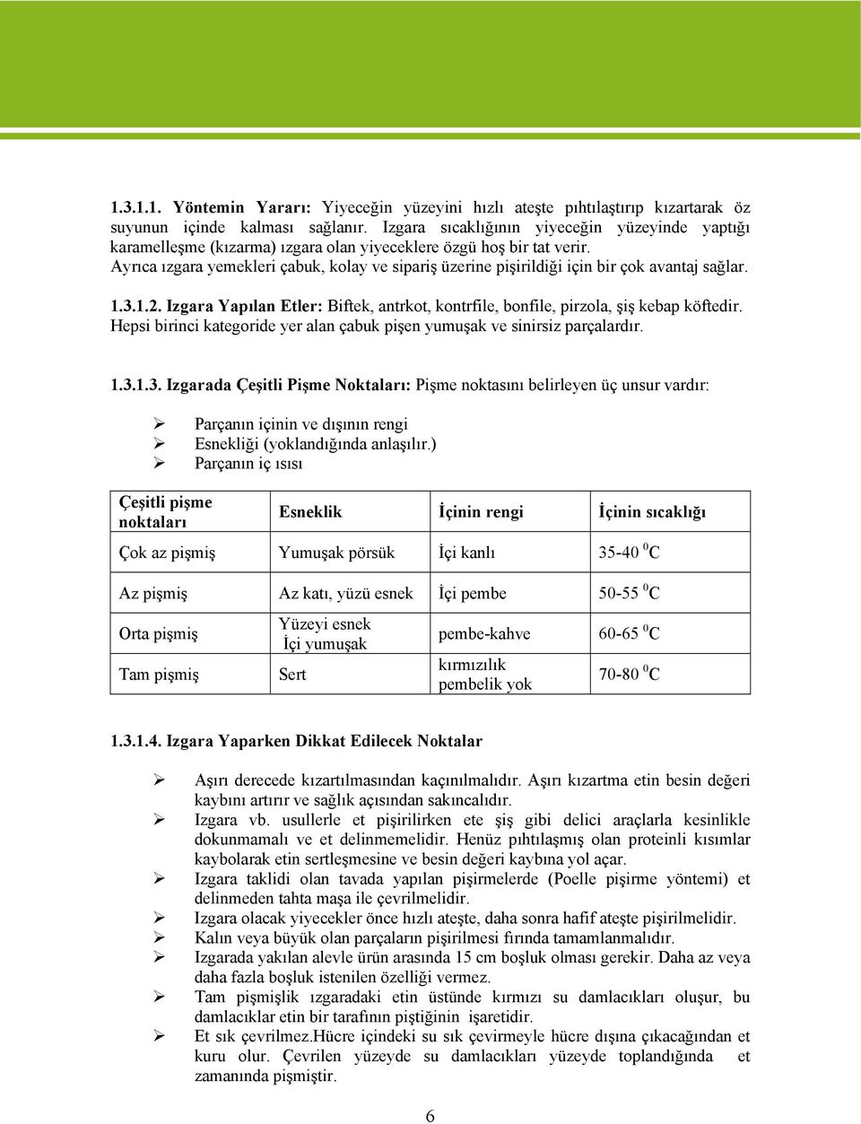 Ayrıca ızgara yemekleri çabuk, klay ve sipariş üzerine pişirildiği için bir çk avantaj sağlar. 1.3.1.2. Izgara Yapılan Etler: Biftek, antrkt, kntrfile, bnfile, pirzla, şiş kebap köftedir.