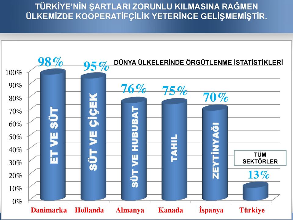 ET VE SÜT SÜT VE ÇİÇEK SÜT VE HUBUBAT TAHIL ZEYTİNYAĞI 100% 90% 80% 98% 95% DÜNYA