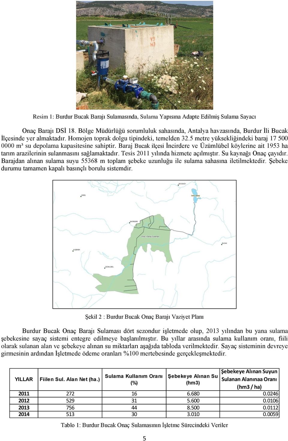 5 metre yüksekliğindeki baraj 17 500 0000 m³ su depolama kapasitesine sahiptir. Baraj Bucak ilçesi İncirdere ve Üzümlübel köylerine ait 1953 ha tarım arazilerinin sulanmasını sağlamaktadır.