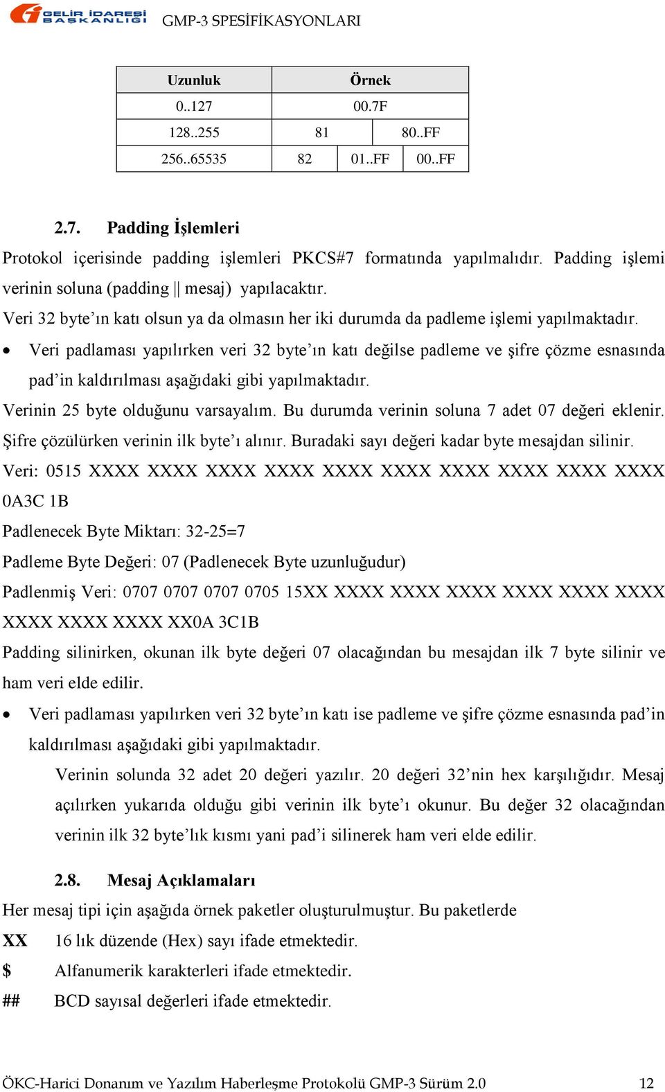 Veri padlaması yapılırken veri 32 byte ın katı değilse padleme ve şifre çözme esnasında pad in kaldırılması aşağıdaki gibi yapılmaktadır. Verinin 25 byte olduğunu varsayalım.