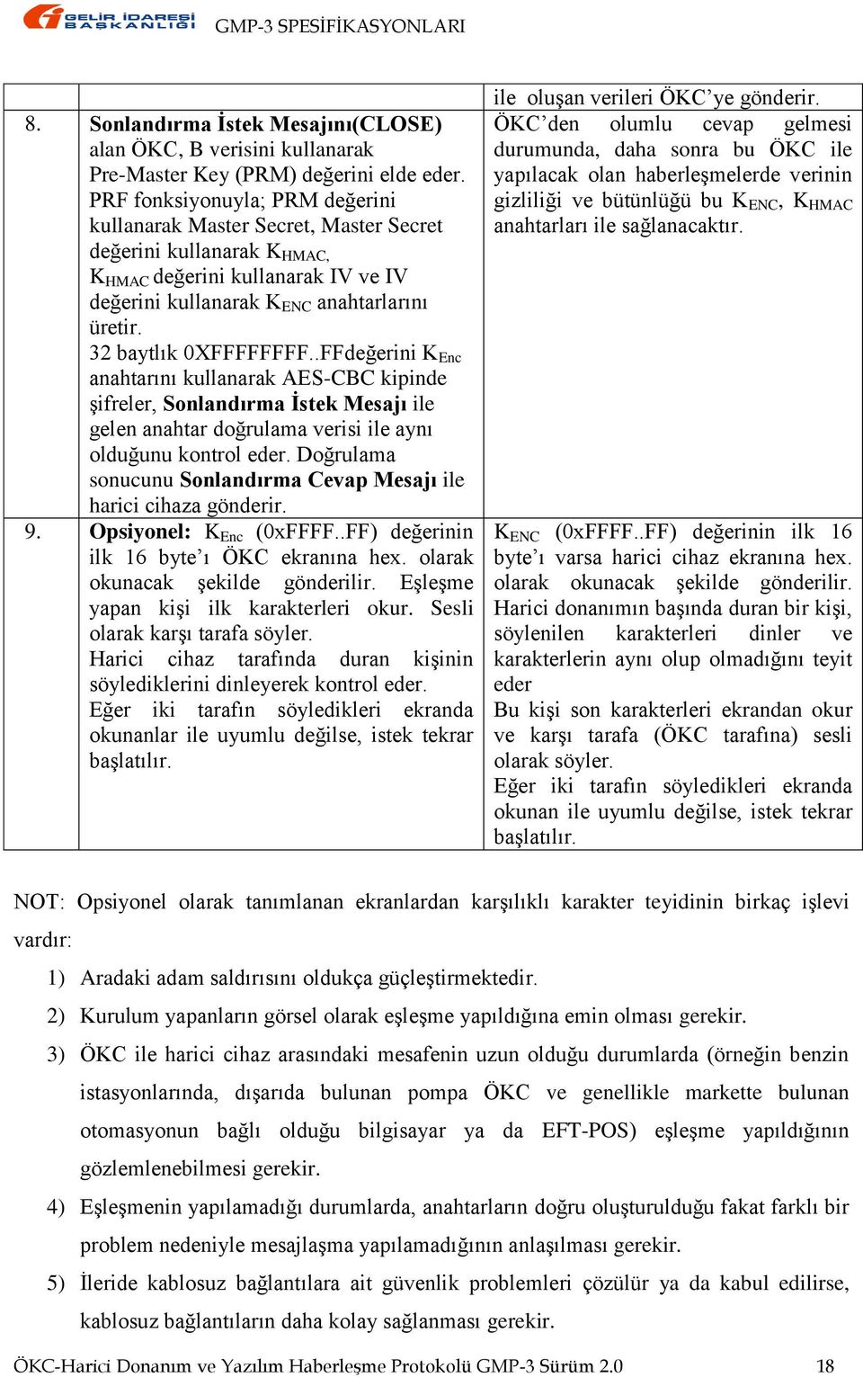 32 baytlık 0XFFFFFFFF..FFdeğerini K Enc anahtarını kullanarak AES-CBC kipinde şifreler, Sonlandırma İstek Mesajı ile gelen anahtar doğrulama verisi ile aynı olduğunu kontrol eder.