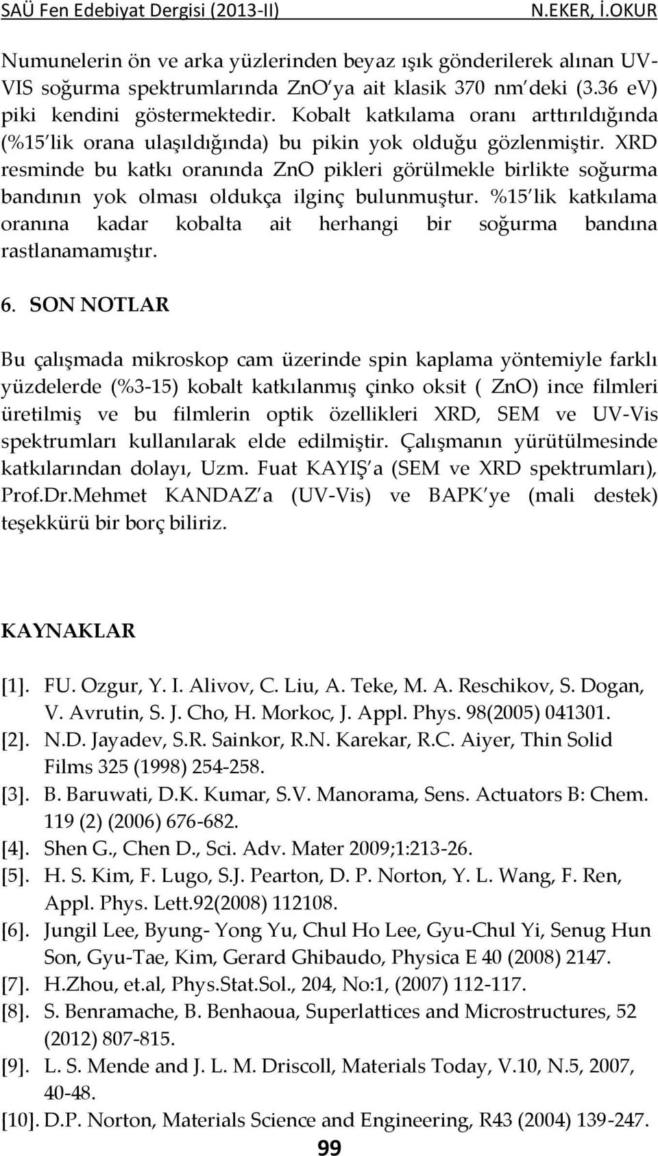 XRD resminde bu katkı oranında ZnO pikleri görülmekle birlikte soğurma bandının yok olması oldukça ilginç bulunmuştur.