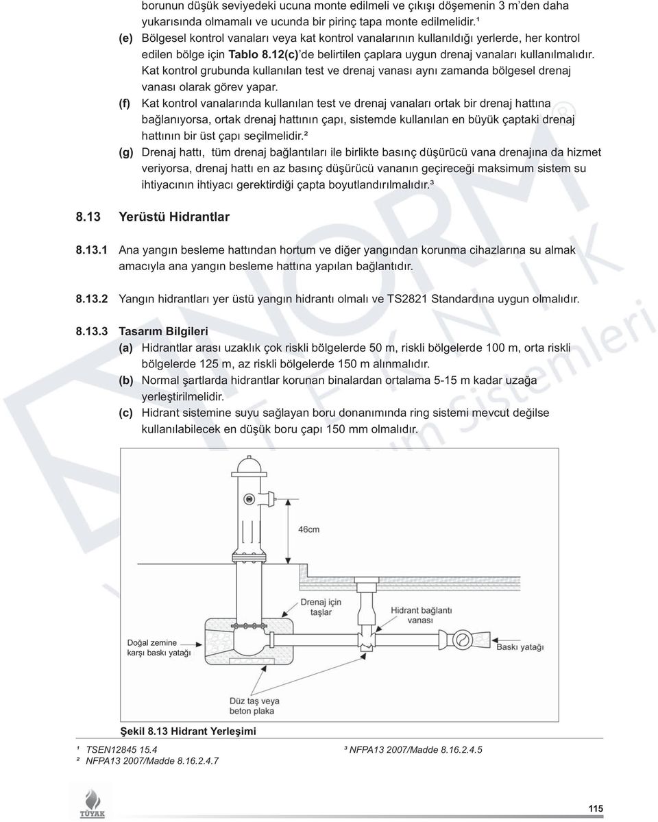 Kat kontrol grubunda kullanılan test ve drenaj vanası aynı zamanda bölgesel drenaj vanası olarak görev yapar.