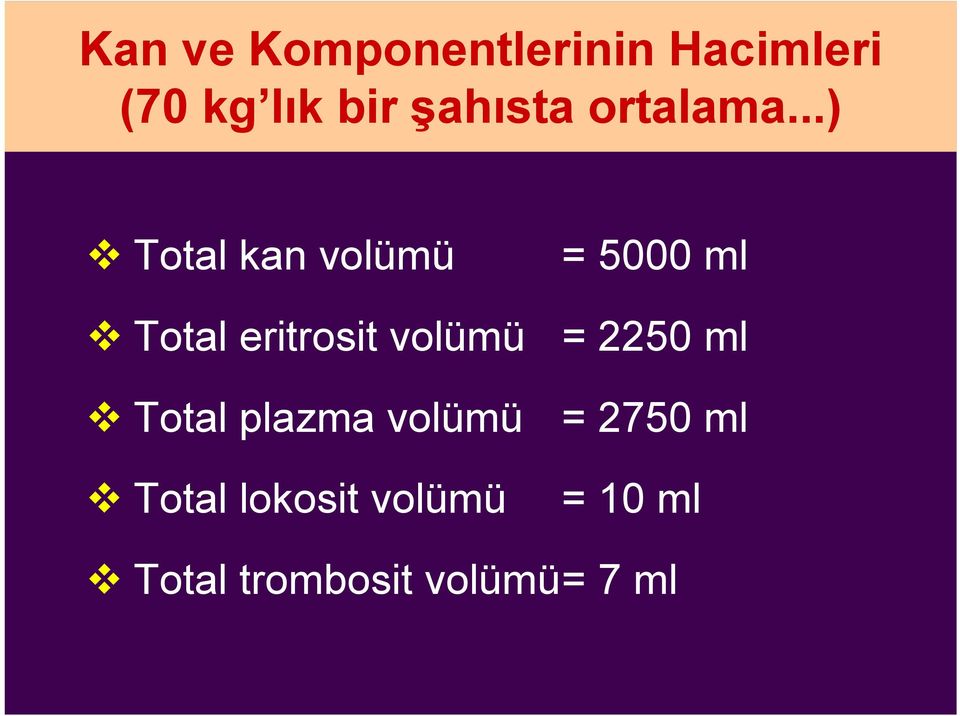 ..) Total kan volümü Total eritrosit volümü Total