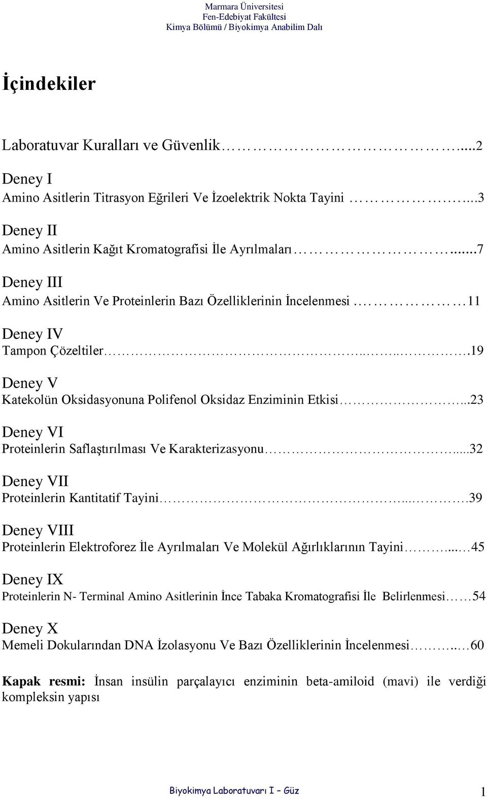 ..23 Deney VI Proteinlerin Saflaştırılması Ve Karakterizasyonu...32 Deney VII Proteinlerin Kantitatif Tayini....39 Deney VIII Proteinlerin Elektroforez İle Ayrılmaları Ve Molekül Ağırlıklarının Tayini.