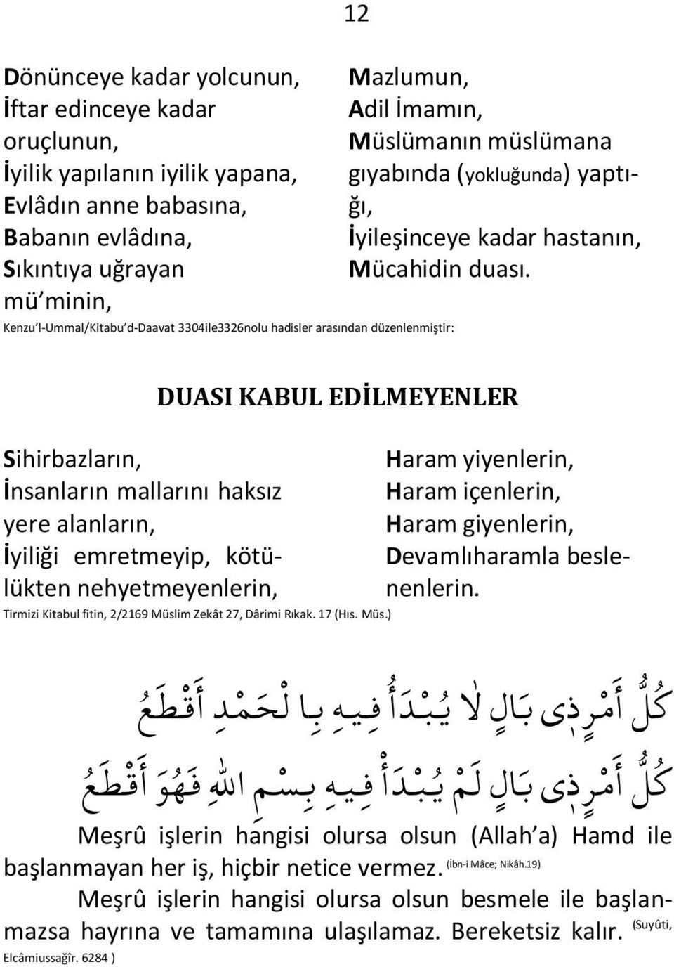 Sihirbazların, İnsanların mallarını haksız yere alanların, İyiliği emretmeyip, kötülükten nehyetmeyenlerin, DUASI KABUL EDİLMEYENLER Tirmizi Kitabul fitin, 2/2169 Müslim Zekât 27, Dârimi Rıkak.