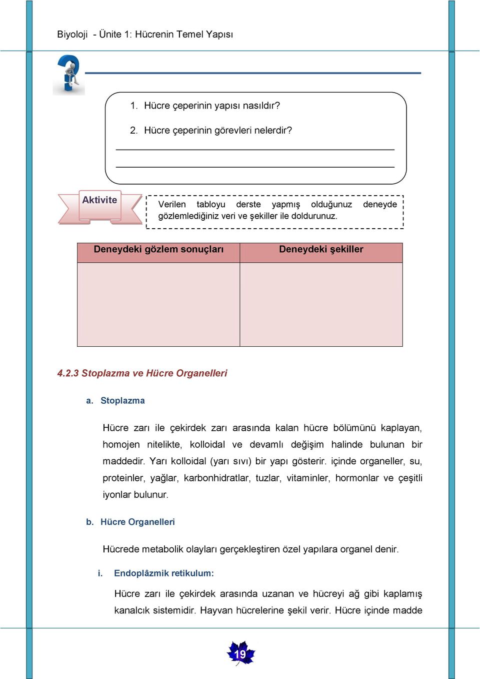 Stoplazma Hücre zarı ile çekirdek zarı arasında kalan hücre bölümünü kaplayan, homojen nitelikte, kolloidal ve devamlı değişim halinde bulunan bir maddedir.