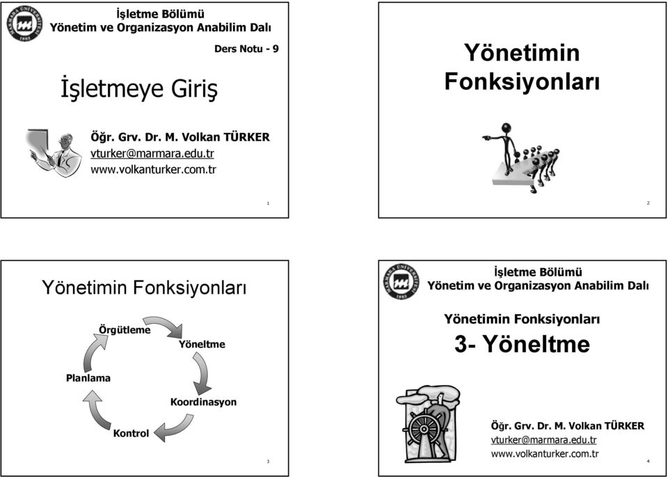 .com.tr 1 2 Yönetimin Fonksiyonları İşletme BölümüB Planlama Örgütleme Yöneltme