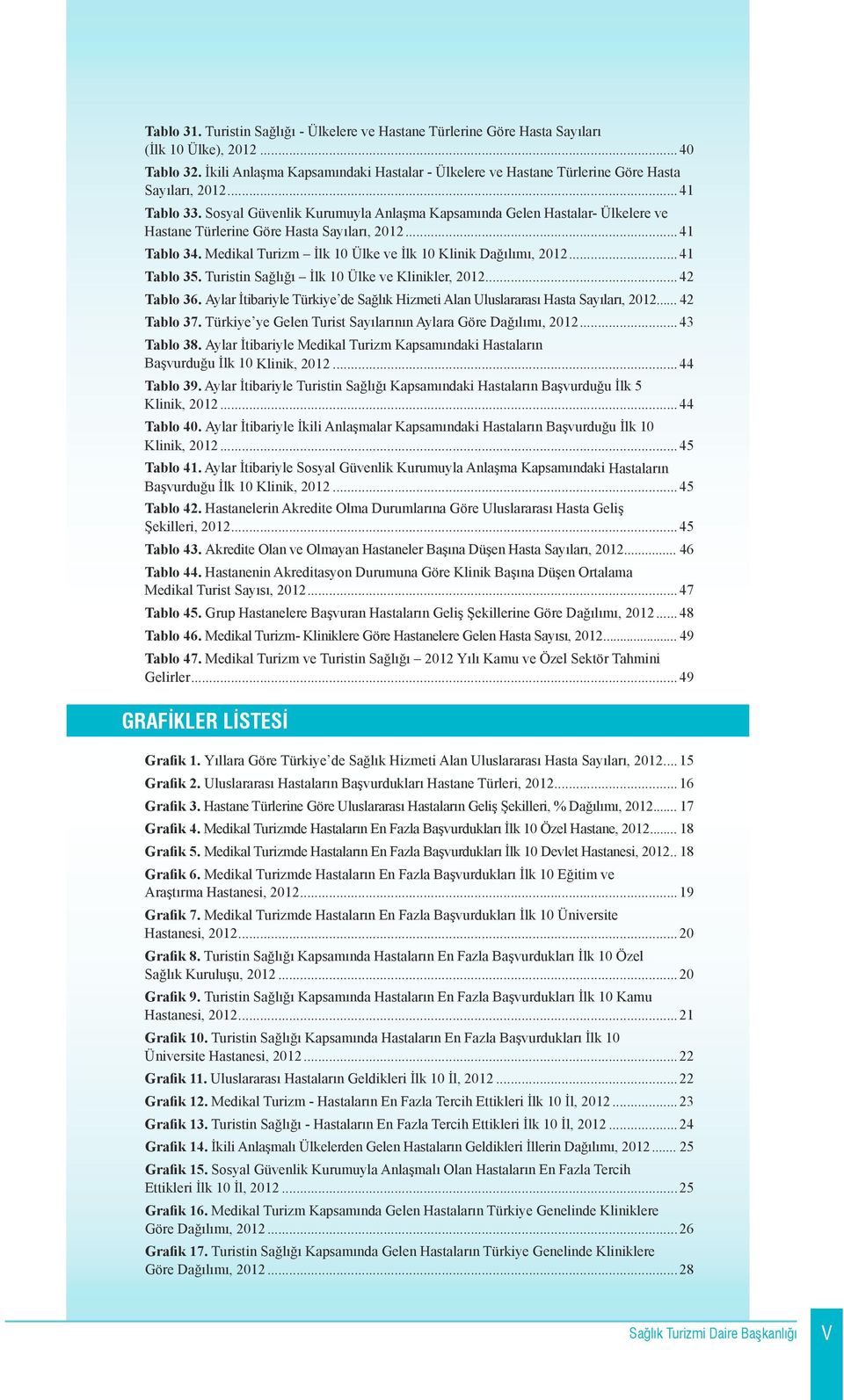 Sosyal Güvenlik Kurumuyla Anlaşma Kapsamında Gelen Hastalar- Ülkelere ve Hastane Türlerine Göre Hasta Sayıları, 2012...41 Tablo 34. Medikal Turizm İlk 10 Ülke ve İlk 10 Klinik Dağılımı, 2012.