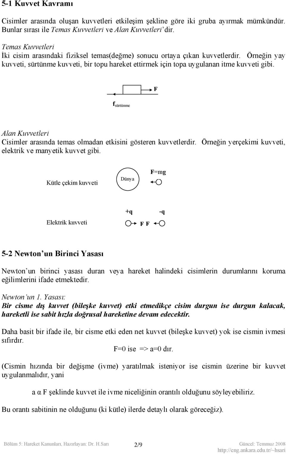 f sürtüme Ala Kuvvetleri Cisimler arasıda temas olmada etkisii göstere kuvvetlerdir. Öreği yerçekimi kuvveti, elektrik ve mayetik kuvvet gibi.