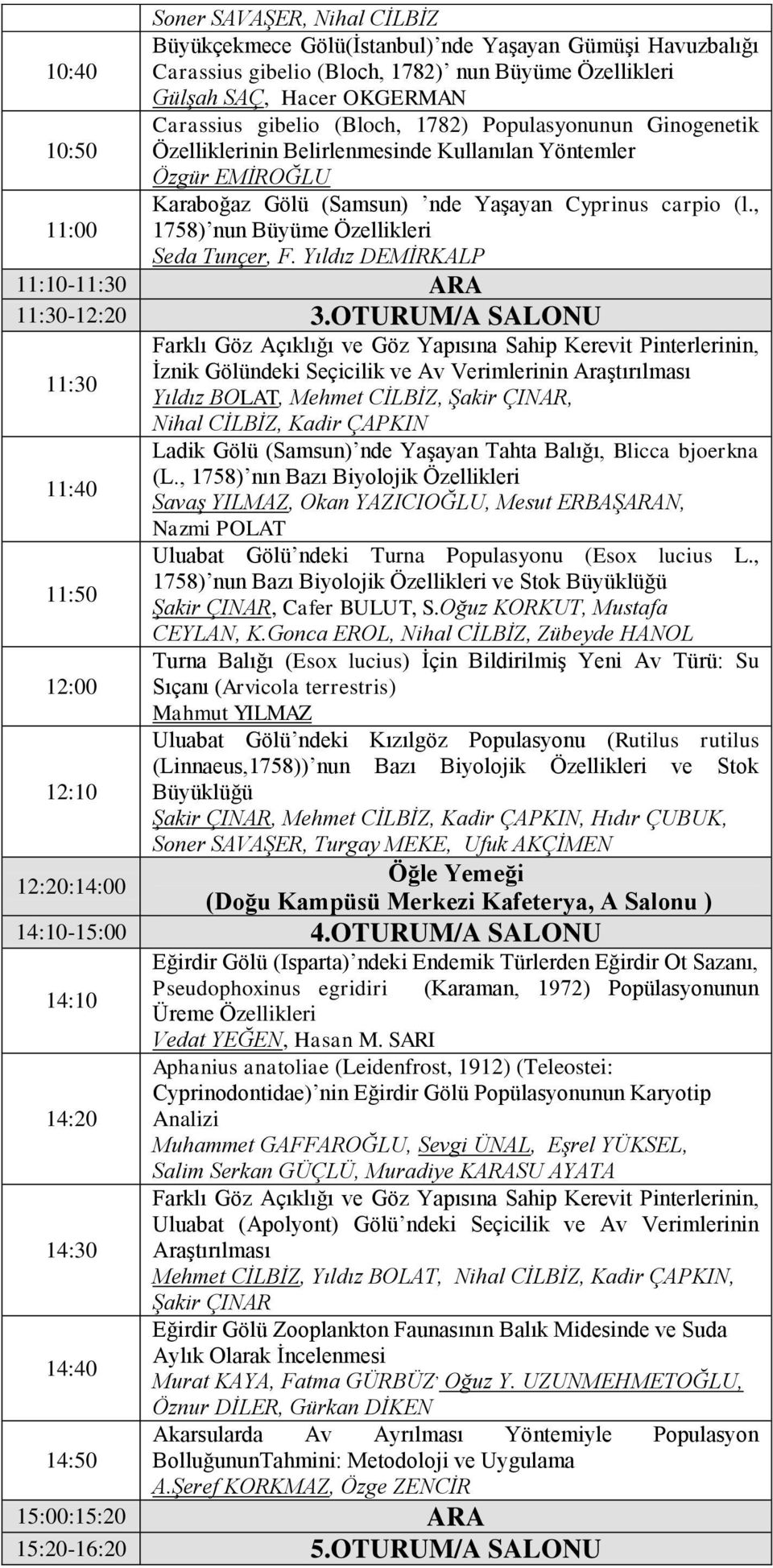 , 11:00 1758) nun Büyüme Özellikleri Seda Tunçer, F. Yıldız DEMİRKALP 11:10-11:30 ARA 11:30-12:20 3.