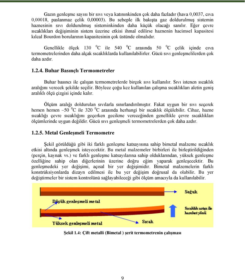 Eğer çevre sıcaklıkları değişiminin sistem üzerine etkisi ihmal edilirse haznenin hacimsel kapasitesi kılcal Bourdon borularının kapasitesinin çok üstünde olmalıdır.