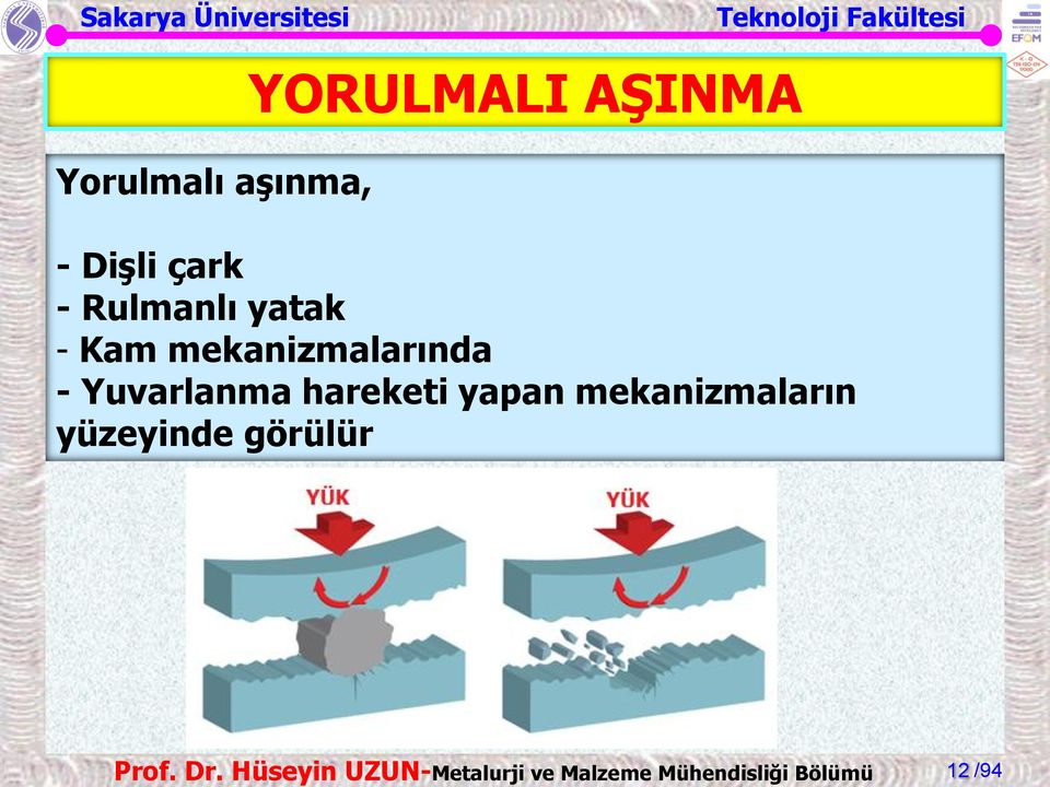 hareketi yapan mekanizmaların yüzeyinde görülür Prof.