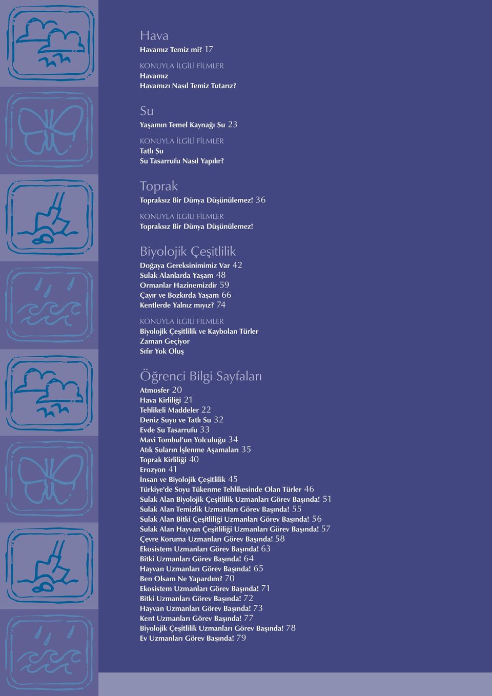 Biyolojik Çeşitlilik Doğaya Gereksinimimiz Var 4 Sulak Alanlarda Yaşam 48 Ormanlar Hazinemizdir 59 Çayır ve Bozkırda Yaşam 66 Kentlerde Yalnız mıyız?