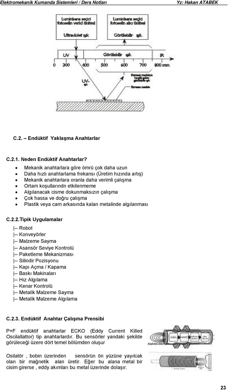 dokunmaksızın çalışma Çok hassa ve doğru çalışma Plastik veya cam arkasında kalan metalinde algılanması C.2.