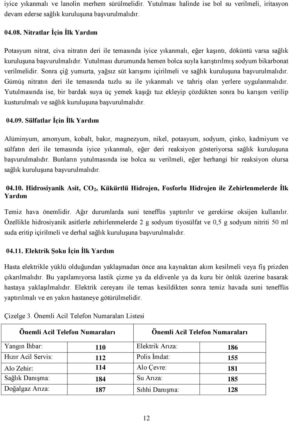 Yutulması durumunda hemen bolca suyla karıştırılmış sodyum bikarbonat verilmelidir. Sonra çiğ yumurta, yağsız süt karışımı içirilmeli ve sağlık kuruluşuna başvurulmalıdır.