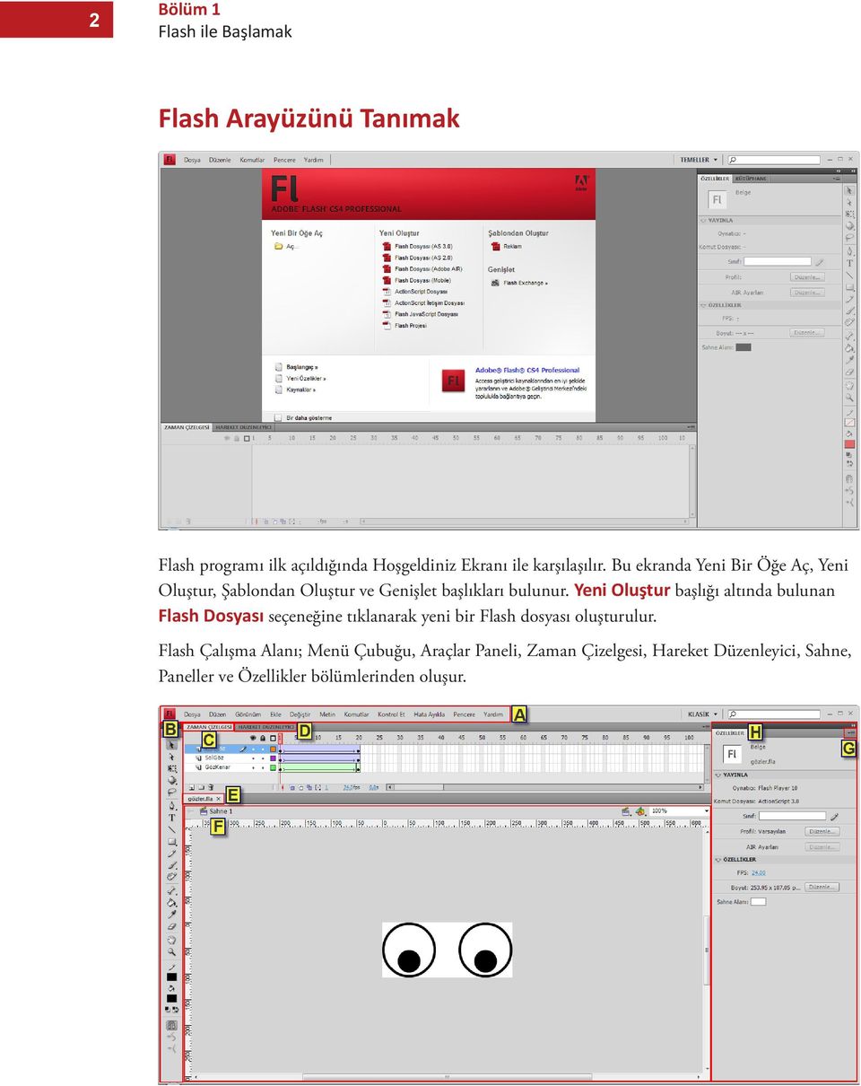 Yeni Oluştur başlığı altında bulunan Flash Dosyası seçeneğine tıklanarak yeni bir Flash dosyası oluşturulur.