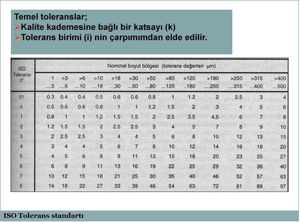 Tolerans birimi (i) nin