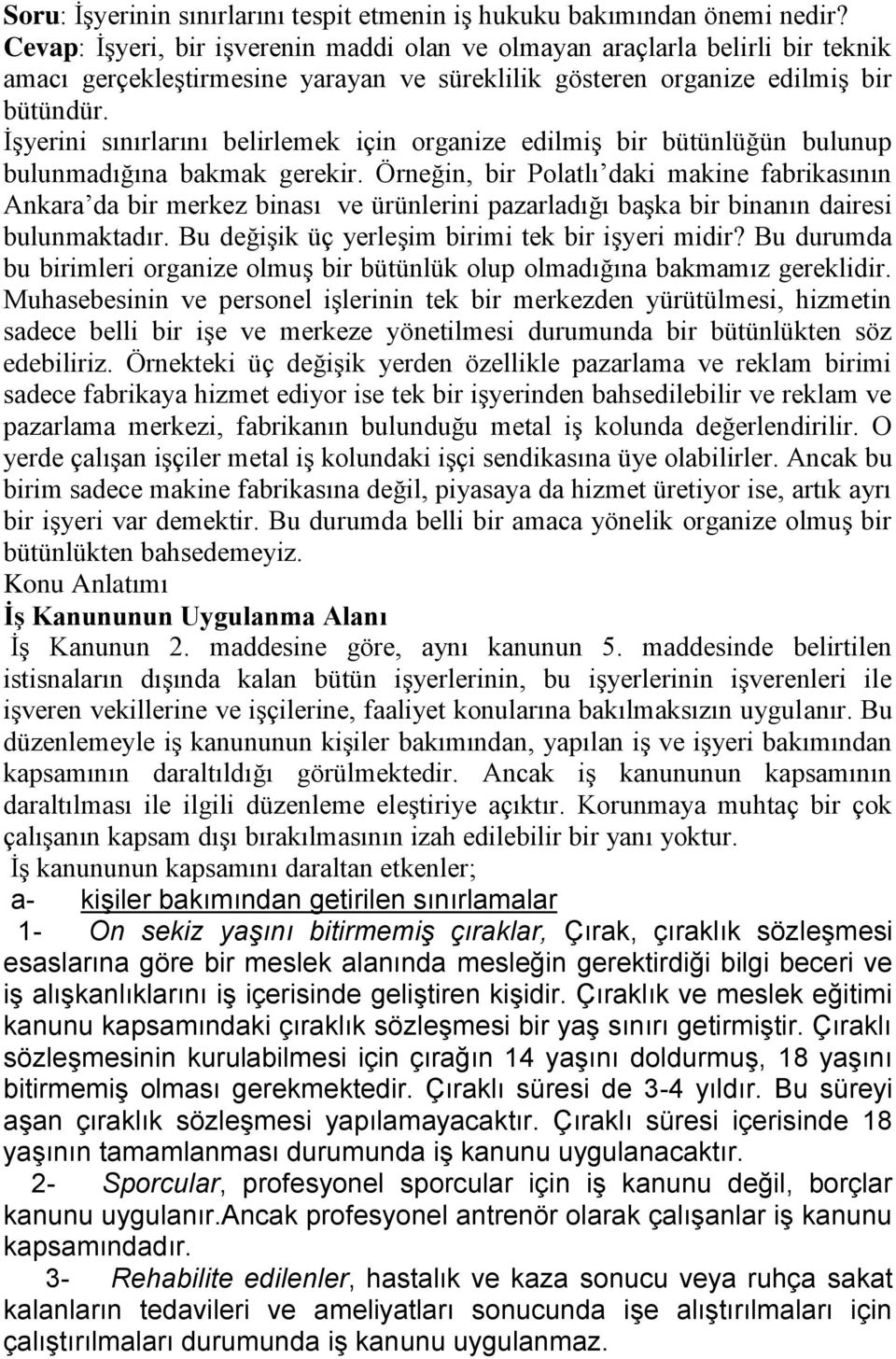 İşyerini sınırlarını belirlemek için organize edilmiş bir bütünlüğün bulunup bulunmadığına bakmak gerekir.