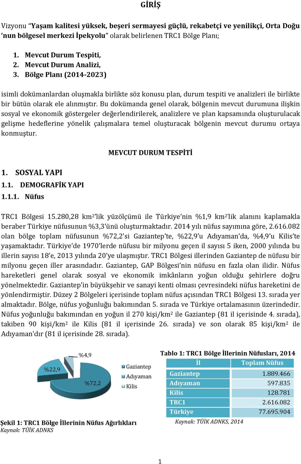 Bu dokümanda genel olarak, bölgenin mevcut durumuna ilişkin sosyal ve ekonomik göstergeler değerlendirilerek, analizlere ve plan kapsamında oluşturulacak gelişme hedeflerine yönelik çalışmalara temel