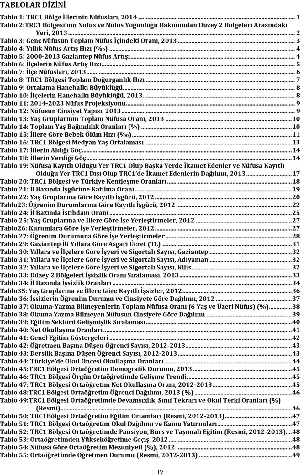 .. 5 Tablo 7: İlçe Nüfusları, 2013... 6 Tablo 8: TRC1 Bölgesi Toplam Doğurganlık Hızı... 7 Tablo 9: Ortalama Hanehalkı Büyüklüğü... 8 Tablo 10: İlçelerin Hanehalkı Büyüklüğü, 2013.