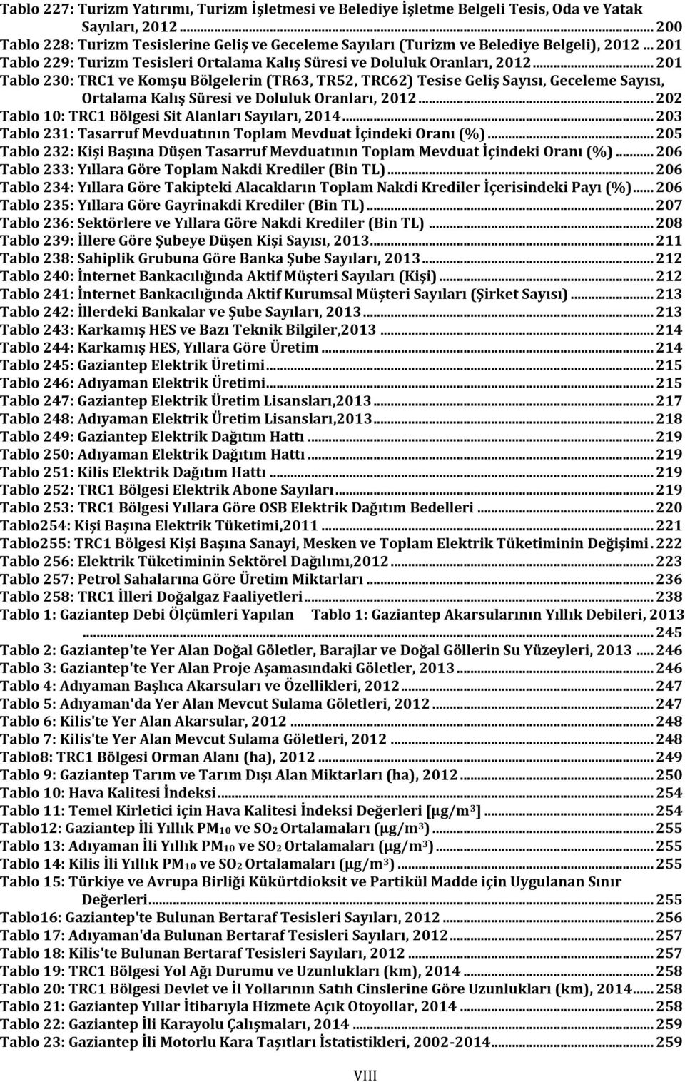 .. 201 Tablo 230: TRC1 ve Komşu Bölgelerin (TR63, TR52, TRC62) Tesise Geliş Sayısı, Geceleme Sayısı, Ortalama Kalış Süresi ve Doluluk Oranları, 2012.