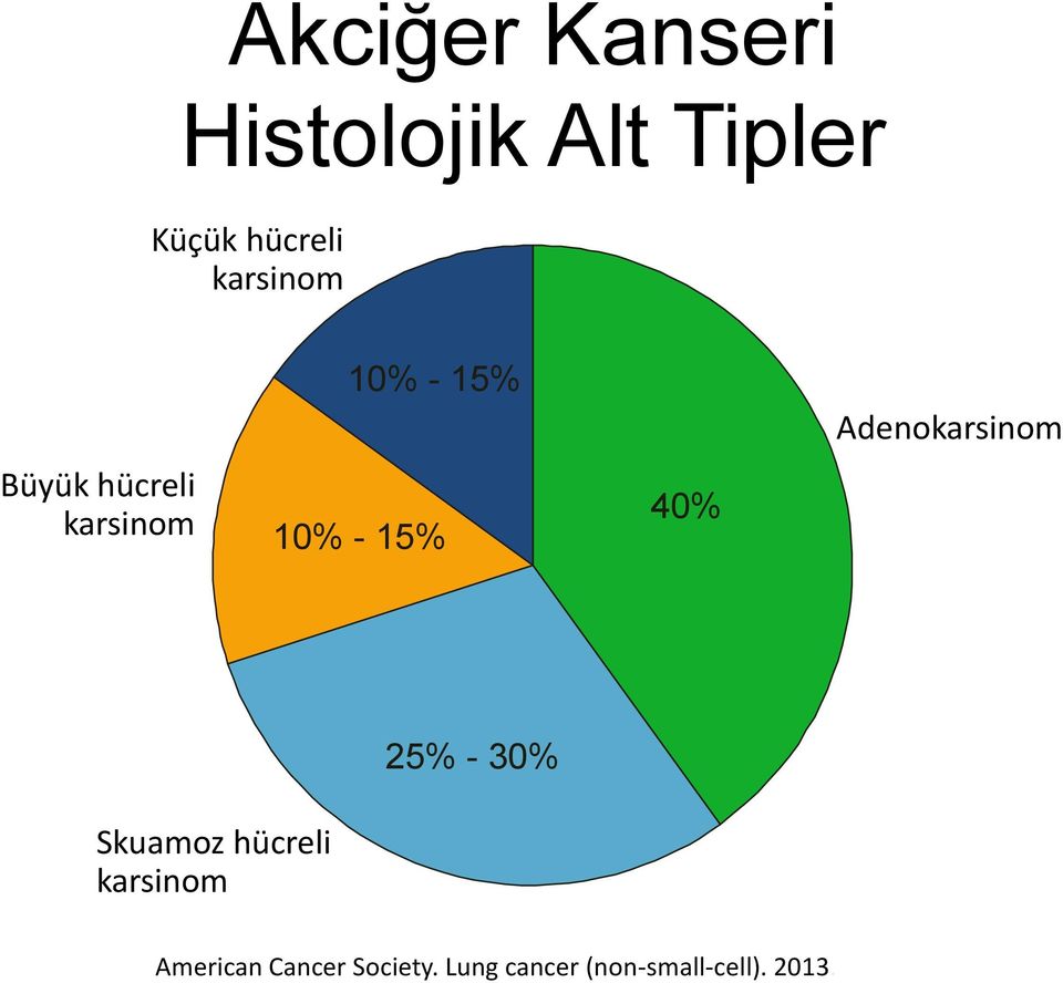 40% Adenokarsinom 25% - 30% Skuamoz hücreli karsinom