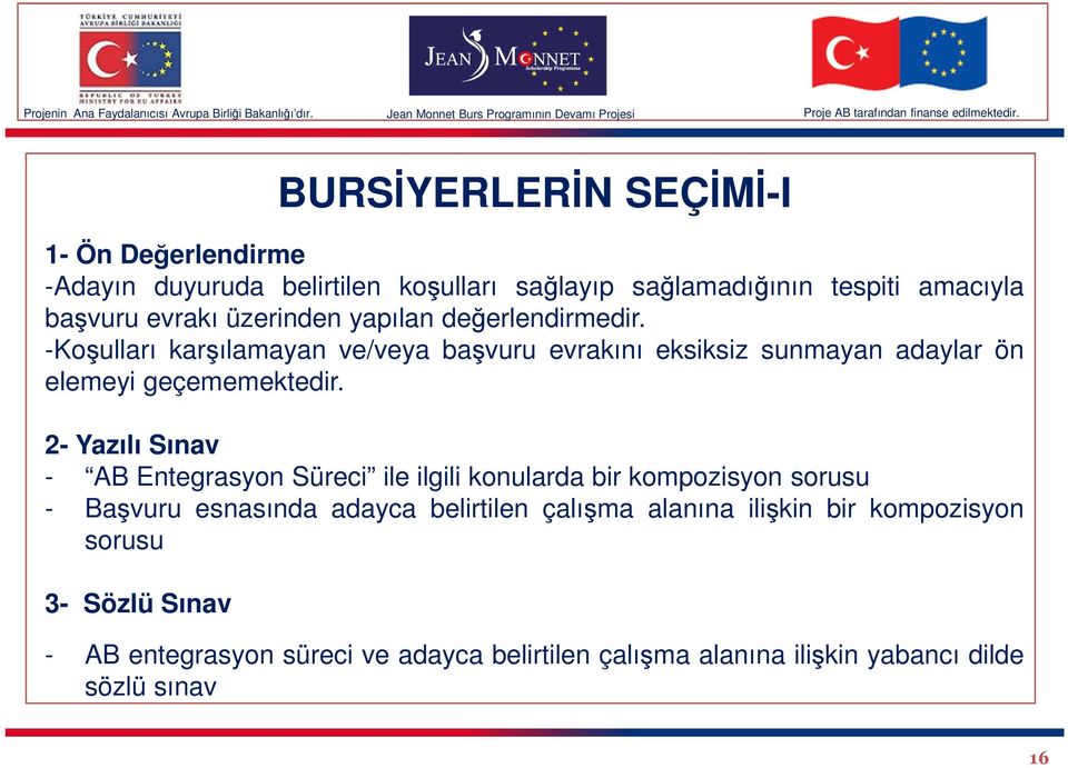 2- Yazılı Sınav - AB Entegrasyon Süreci ile ilgili konularda bir kompozisyon sorusu - Başvuru esnasında adayca belirtilen çalışma alanına