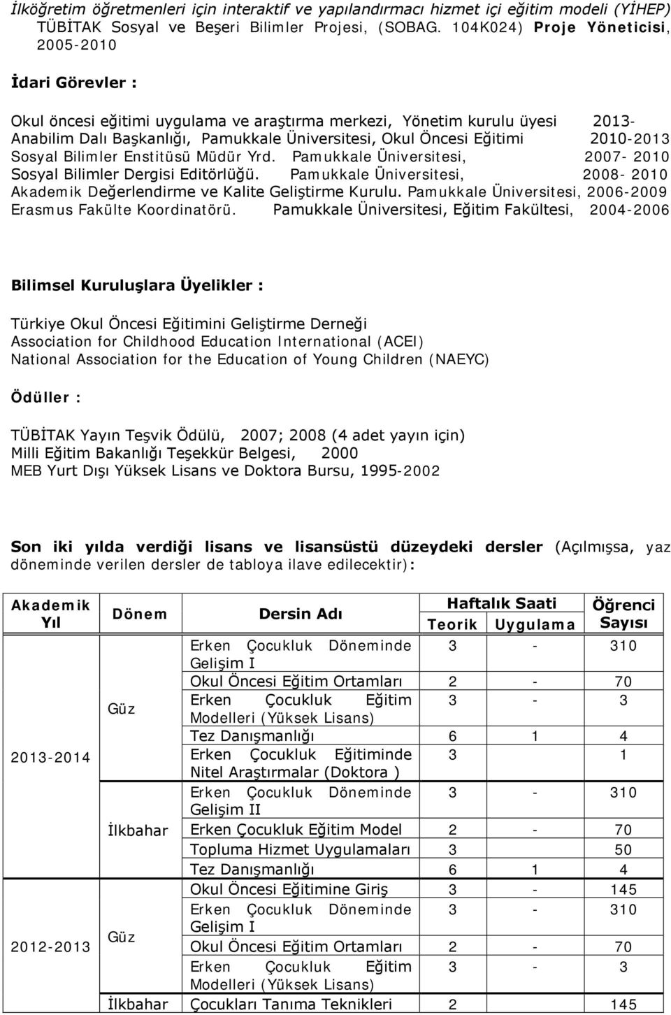 Eğitimi 2010-2013 Sosyal Bilimler Enstitüsü Müdür Yrd. Pamukkale Üniversitesi, 2007-2010 Sosyal Bilimler Dergisi Editörlüğü.