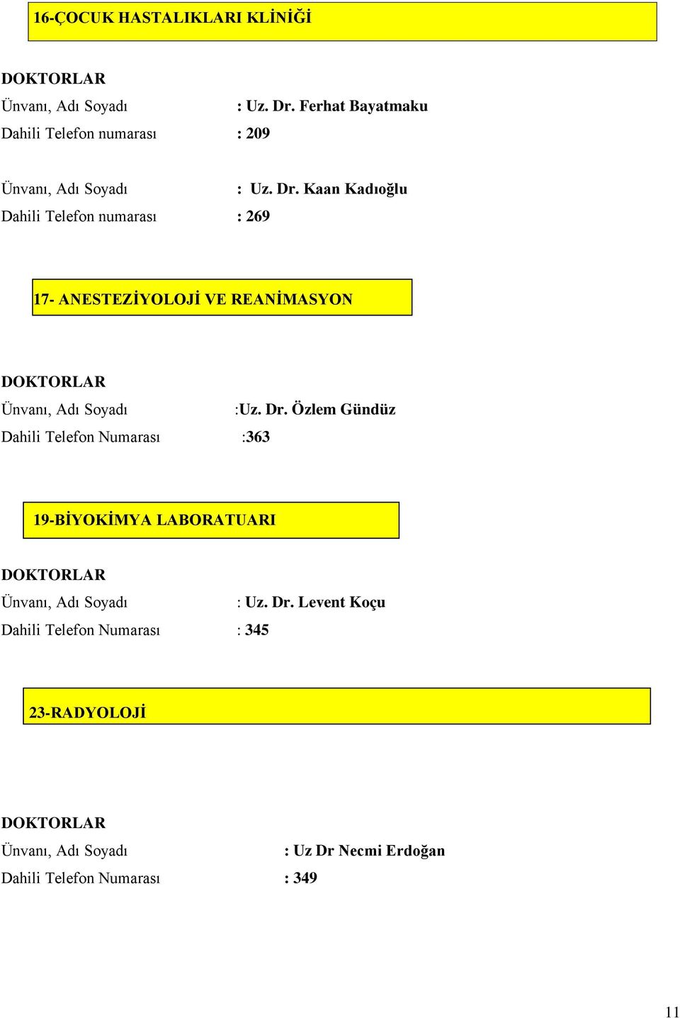 Özlem Gündüz Dahili Telefon Numarası :363 19-BİYOKİMYA LABORATUARI DOKTORLAR : Uz. Dr.