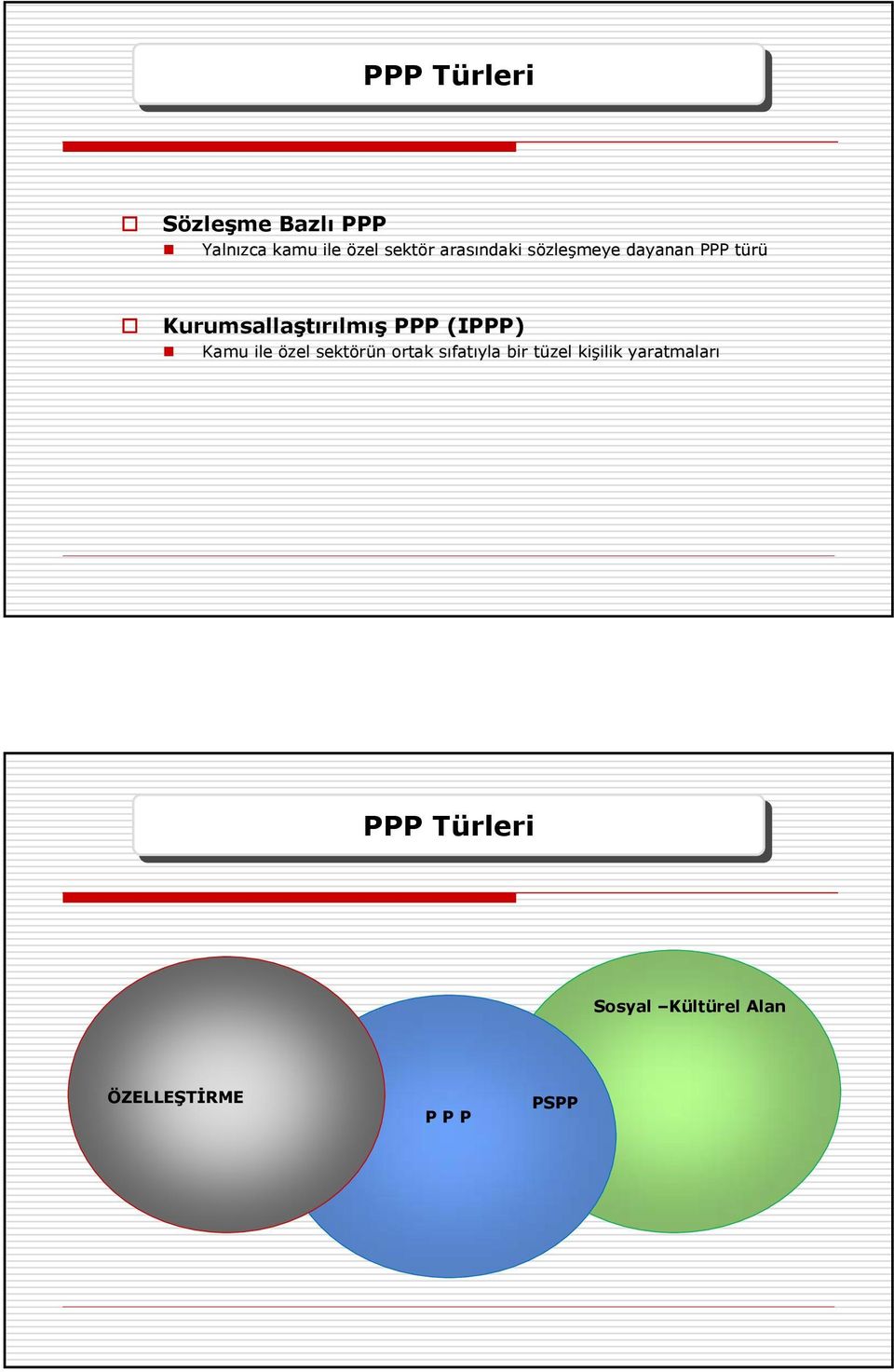 sektörün ortak sıfatıyla bir tüzel kişilik yaratmaları PPP Türleri Kamu