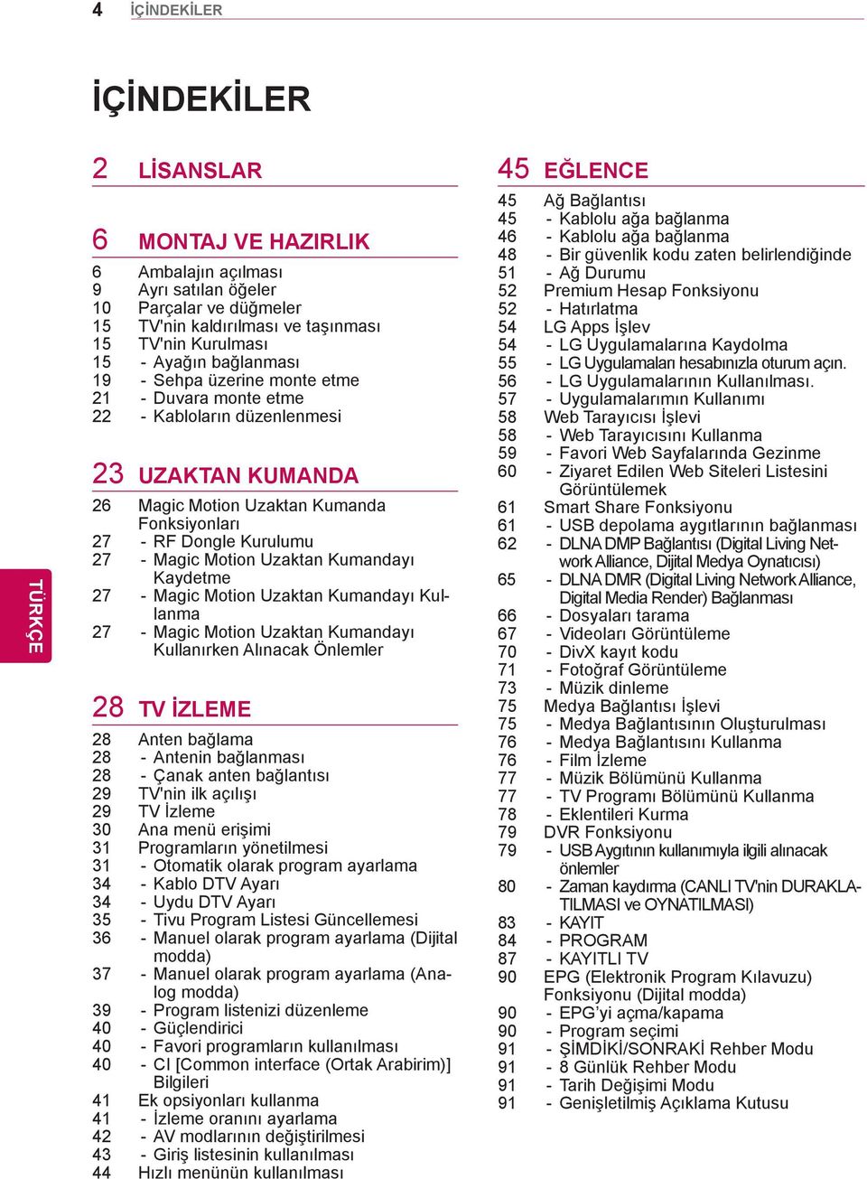 Uzaktan Kumandayı Kaydetme 27 - Magic Motion Uzaktan Kumandayı Kullanma 27 - Magic Motion Uzaktan Kumandayı Kullanırken Alınacak Önlemler 28 TV İZLEME 28 Anten bağlama 28 - Antenin bağlanması 28 -