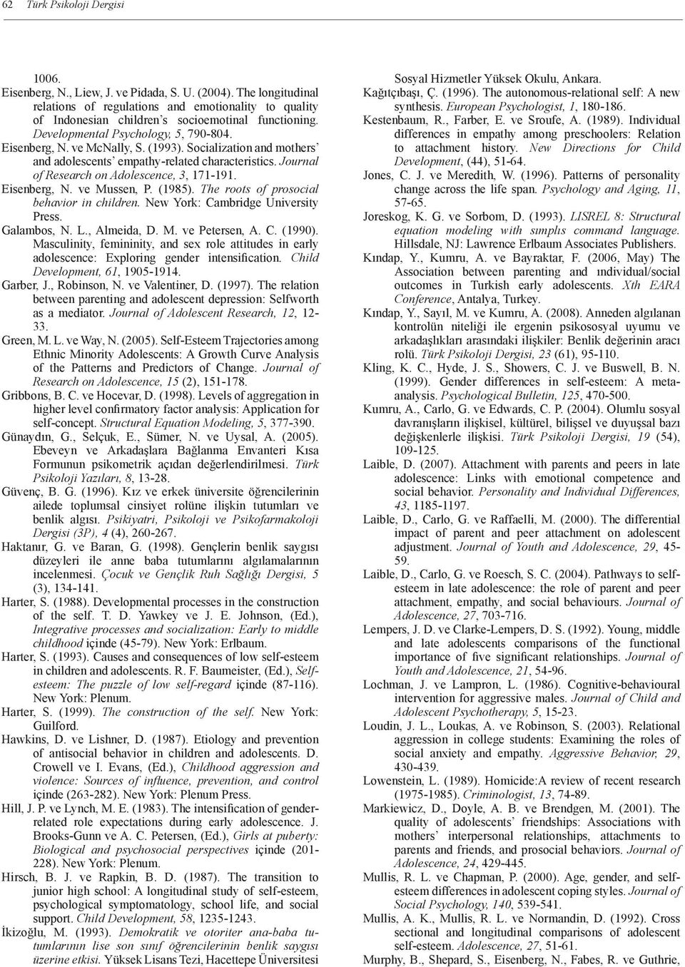 Socialization and mothers and adolescents empathy-related characteristics. Journal of Research on Adolescence, 3, 171-191. Eisenberg, N. ve Mussen, P. (1985).