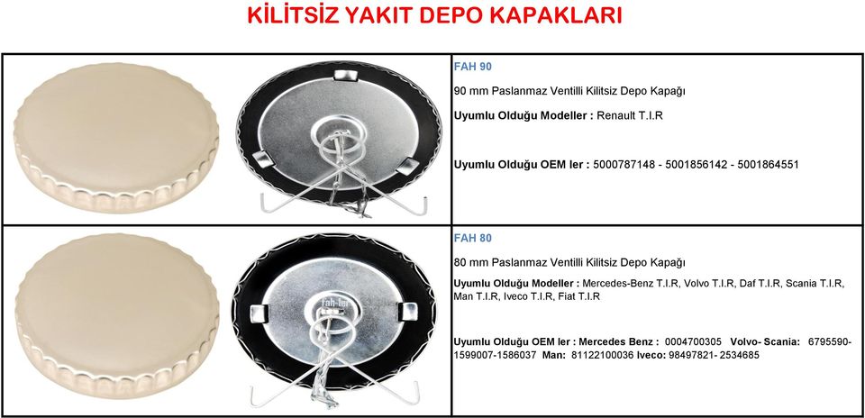 FAH 90 90 mm Paslanmaz Ventilli Kilitsiz Depo Kapağı Renault T.I.