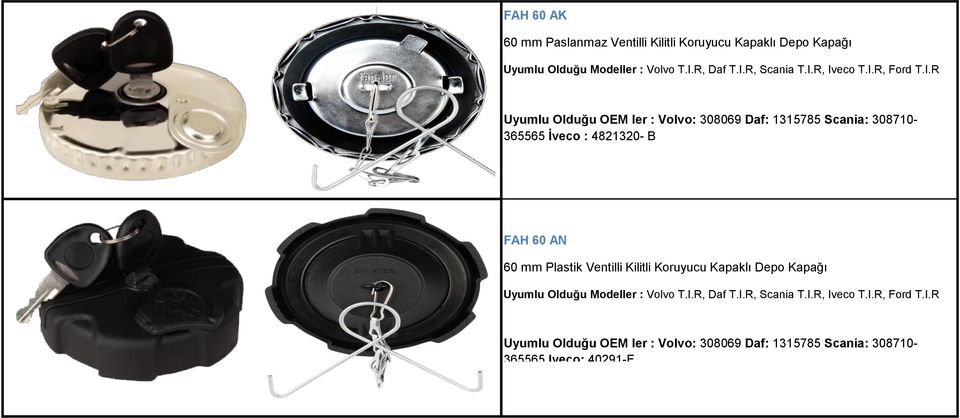 FAH 60 AN 60 mm Plastik Ventilli Kilitli Koruyucu Kapaklı Depo Kapağı Volvo T.I.R, Daf T.I.R, Scania T.