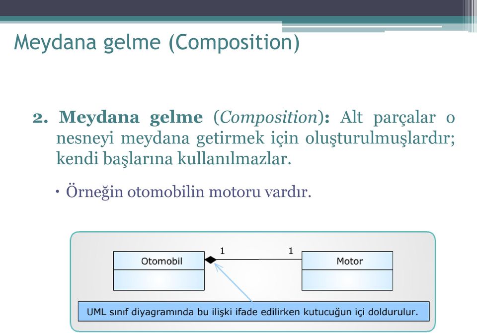 nesneyi meydana getirmek için