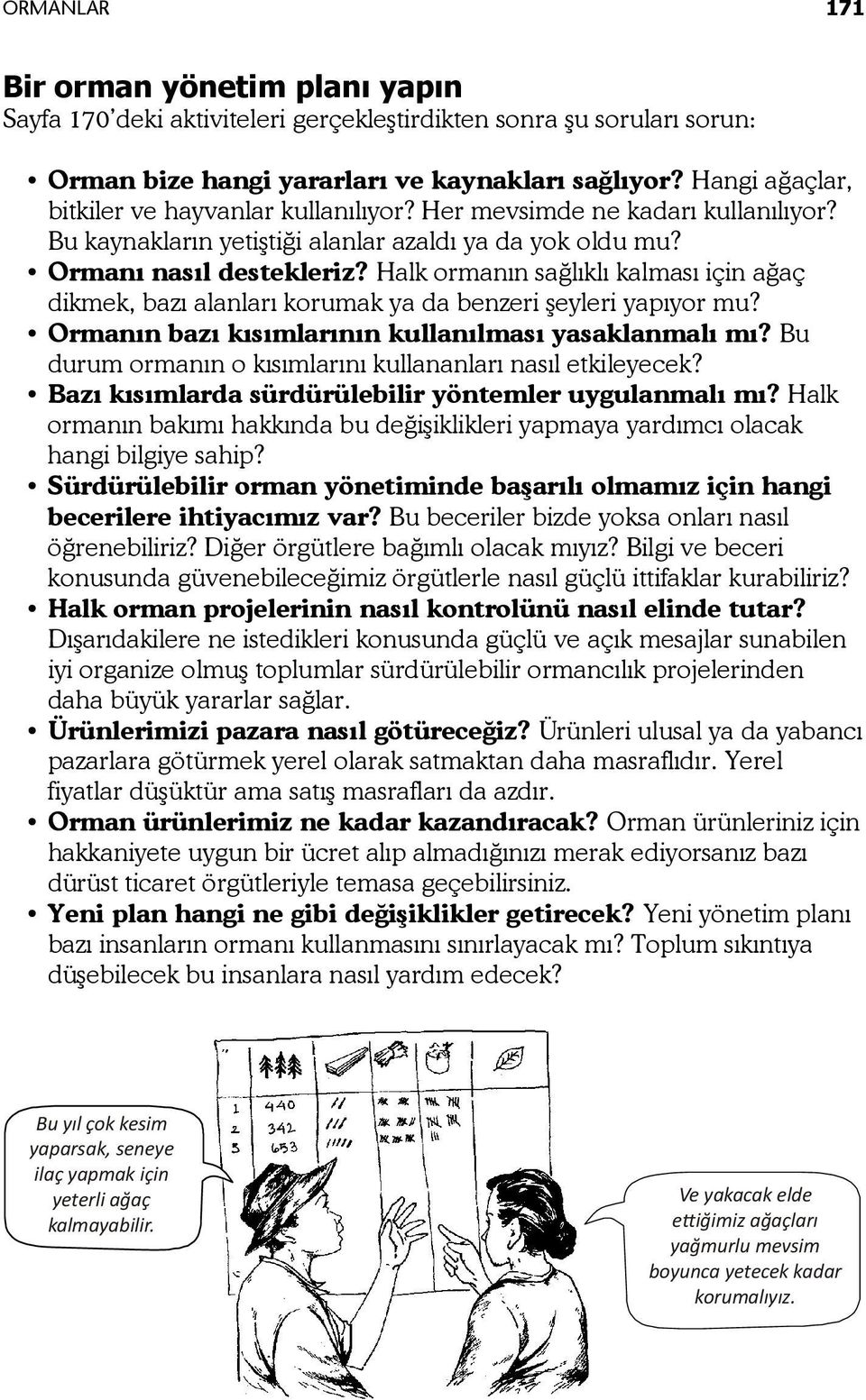 Halk ormanın sağlıklı kalması için ağaç dikmek, bazı alanları korumak ya da benzeri şeyleri yapıyor mu? Ormanın bazı kısımlarının kullanılması yasaklanmalı mı?