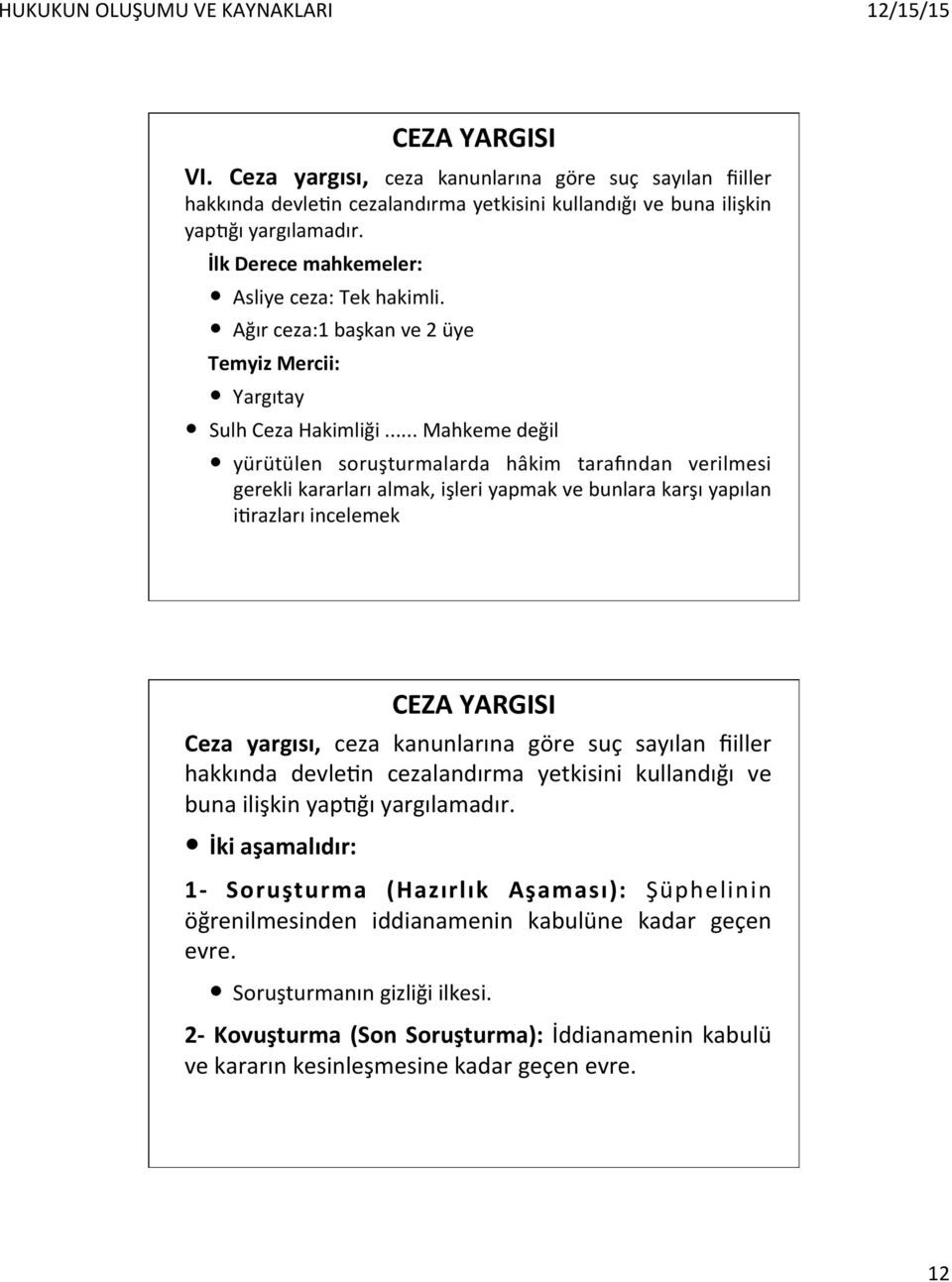 .. Mahkeme değil yürütülen soruşturmalarda hâkim taraqndan verilmesi gerekli kararları almak, işleri yapmak ve bunlara karşı yapılan iorazları incelemek Ceza yargısı, ceza kanunlarına göre suç