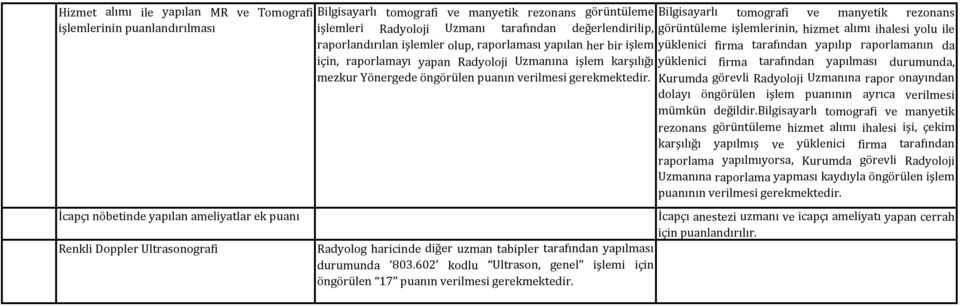 için, raporlamayı yapan Radyoloji Uzmanına işlem karşılığı yüklenici firma tarafından yapılması durumunda, mezkur Yönergede öngörülen puanın verilmesi Kurumda görevli Radyoloji Uzmanına rapor