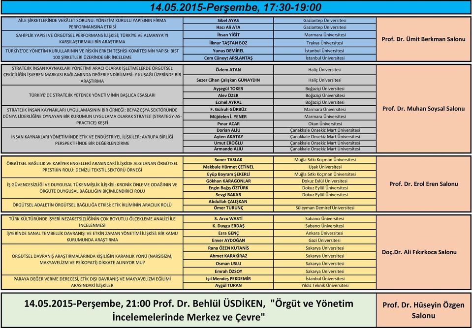 2015-Perşembe, 17:30-19:00 Sibel AYAS Hacı Ali ATA İhsan YİĞİT İlknur TAŞTAN BOZ Yunus DEMİREL Cem Cüneyt ARSLANTAŞ Gaziantep Üniversitesi Gaziantep Üniversitesi Trakya Üniversitesi STRATEJİK İNSAN