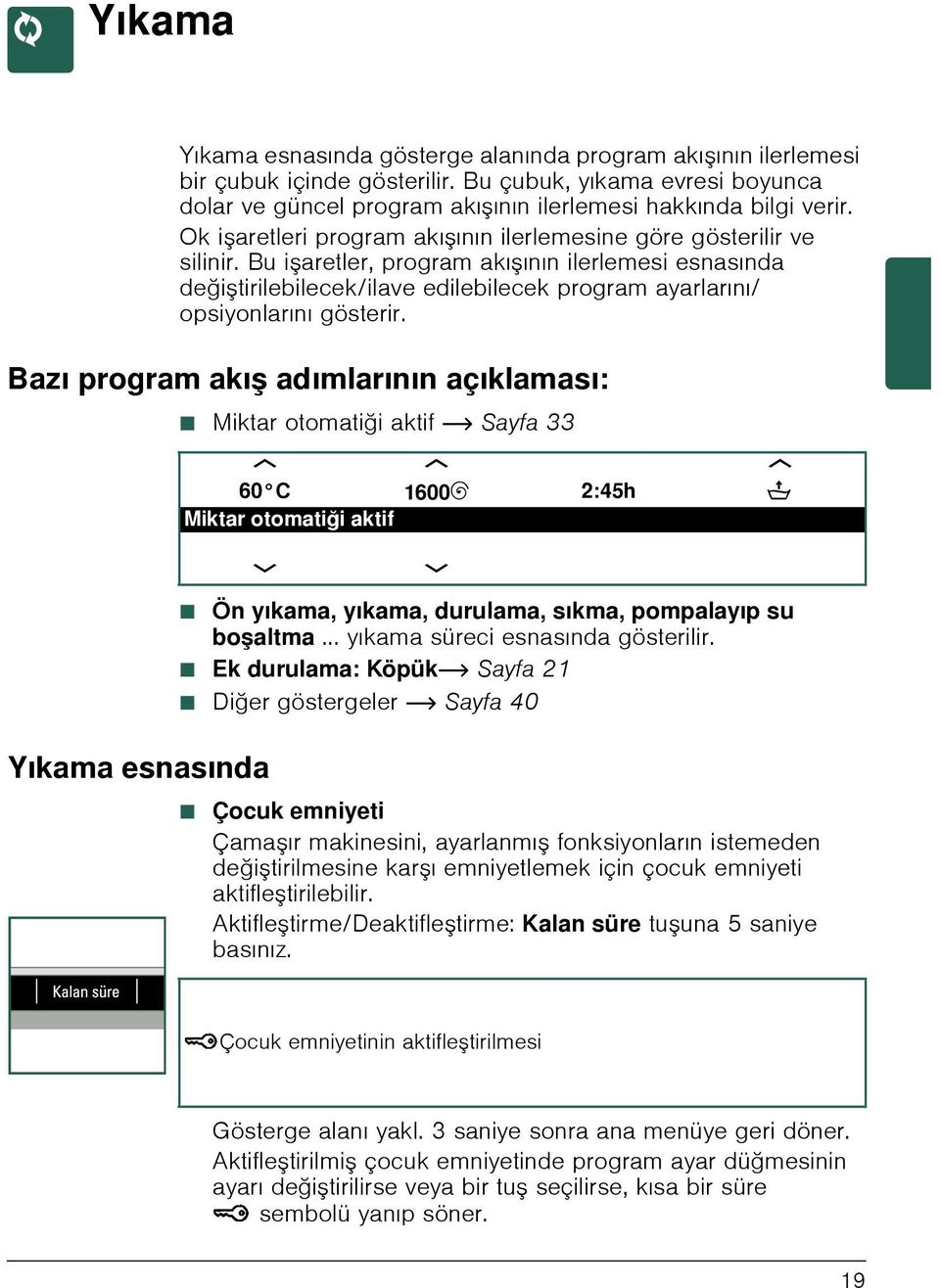 Bu i aretler, program akı ının ilerlemesi esnasında deği tirilebilecek/ilave edilebilecek program ayarlarını/ opsiyonlarını gösterir.