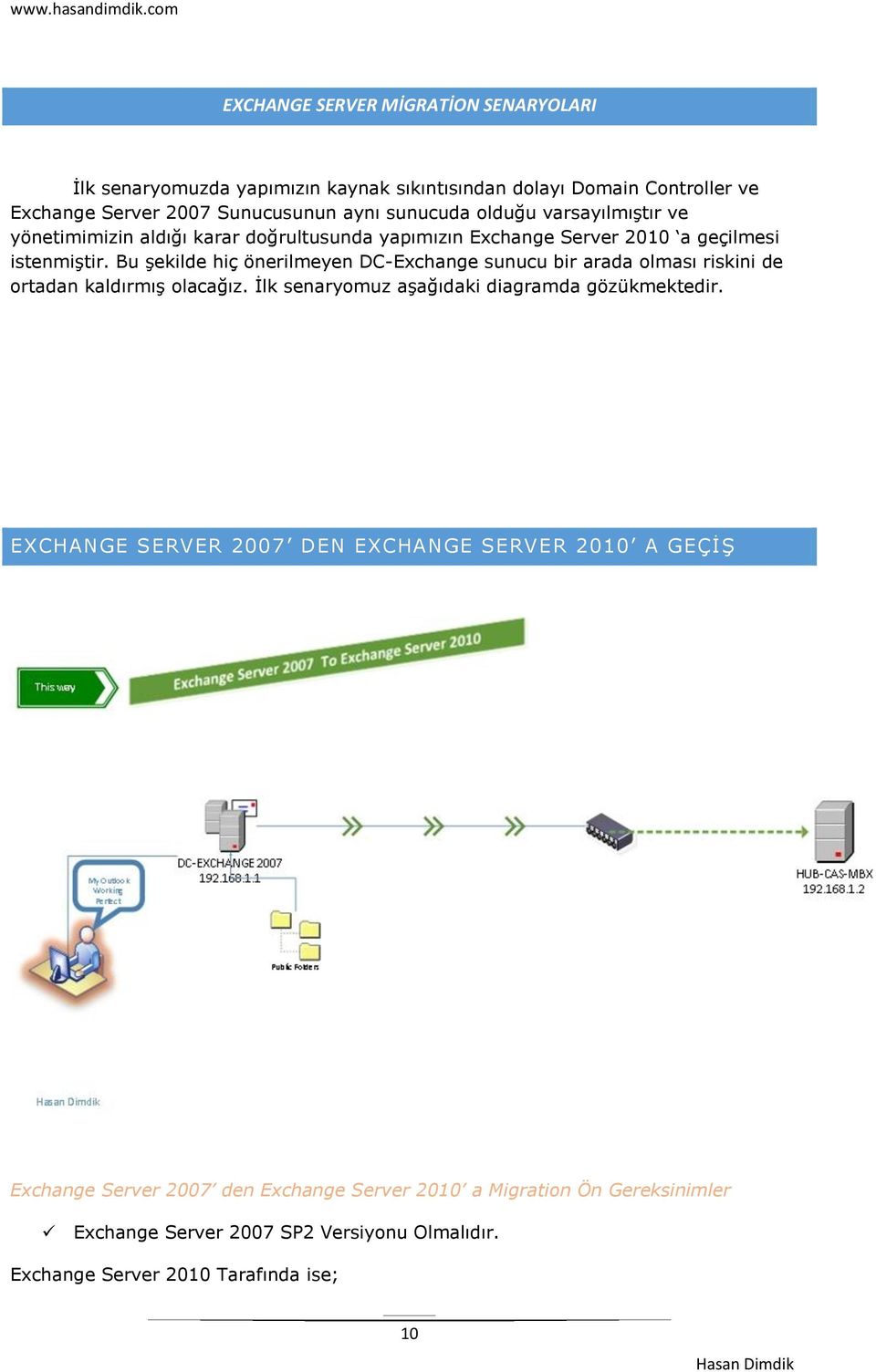 Bu şekilde hiç önerilmeyen DC-Exchange sunucu bir arada olması riskini de ortadan kaldırmış olacağız. İlk senaryomuz aşağıdaki diagramda gözükmektedir.