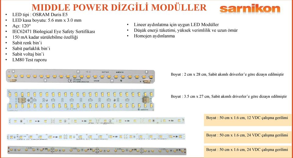 Sabit akımlı driverler e göre dizayn edilmiştir Boyut : 3.