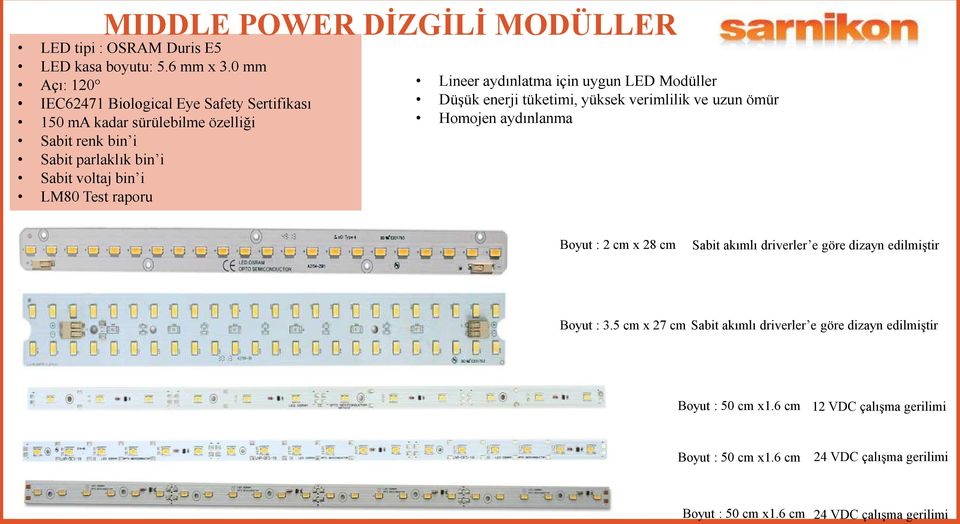 Sabit akımlı driverler e göre dizayn edilmiştir Boyut : 3.