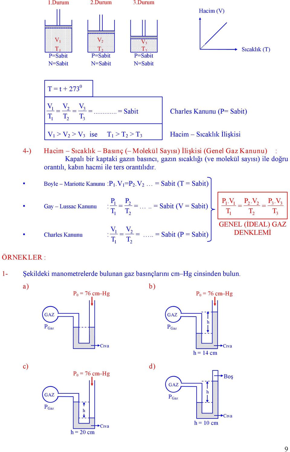 kaptaki gazın basıncı, gazın sıcaklığı (ve molekül sayısı) ile doğru orantılı, kabın acmi ile ters orantılıdır. Boyle Mariotte Kanunu :P 1.V 1 =P 2.