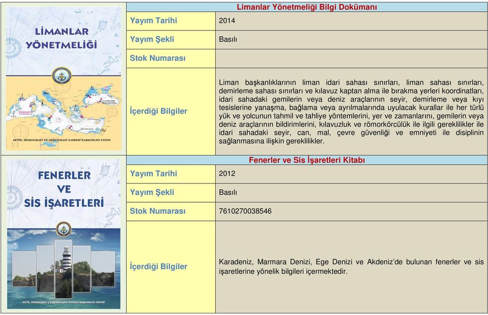 yolcunun tahmil ve tahliye yöntemlerini, yer ve zamanlarını, gemilerin veya deniz araçlarının bildirimlerini, kılavuzluk ve römorkörcülük ile ilgili gereklilikler ile idari sahadaki seyir, can, mal,