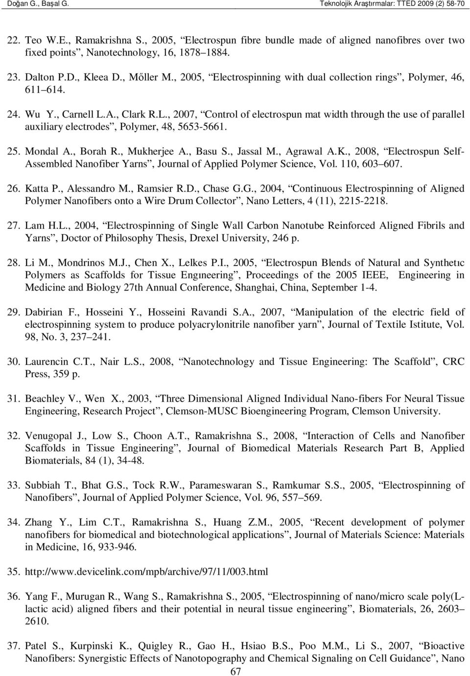 , 2005, Electrospinning with dual collection rings, Polymer, 46, 611 614. 24. Wu Y., Carnell L.