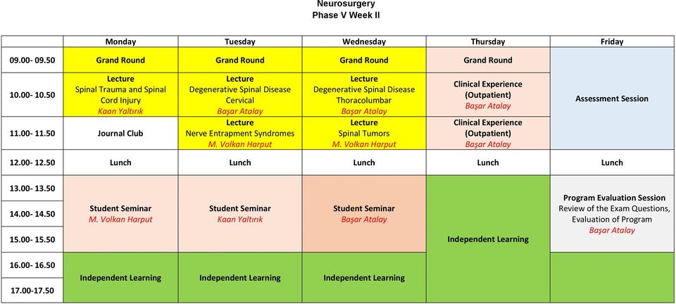 Volkan Harput Clinical Experience (Outpatient) Başar Atalay Clinical Experience (Outpatient) Başar Atalay Assessment Session 12.00-12.50 Lunch Lunch Lunch Lunch Lunch 13.00-13.50 14.00-14.50 15.00-15.