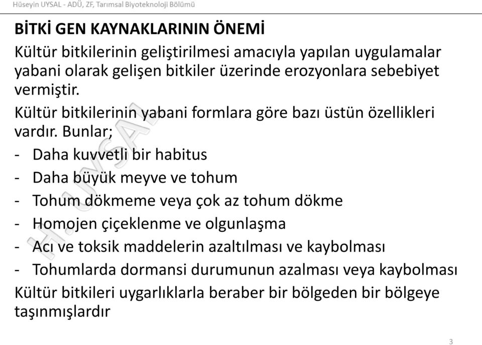 Bunlar; - Daha kuvvetli bir habitus - Daha büyük meyve ve tohum - Tohum dökmeme veya çok az tohum dökme - Homojen çiçeklenme ve olgunlaşma -