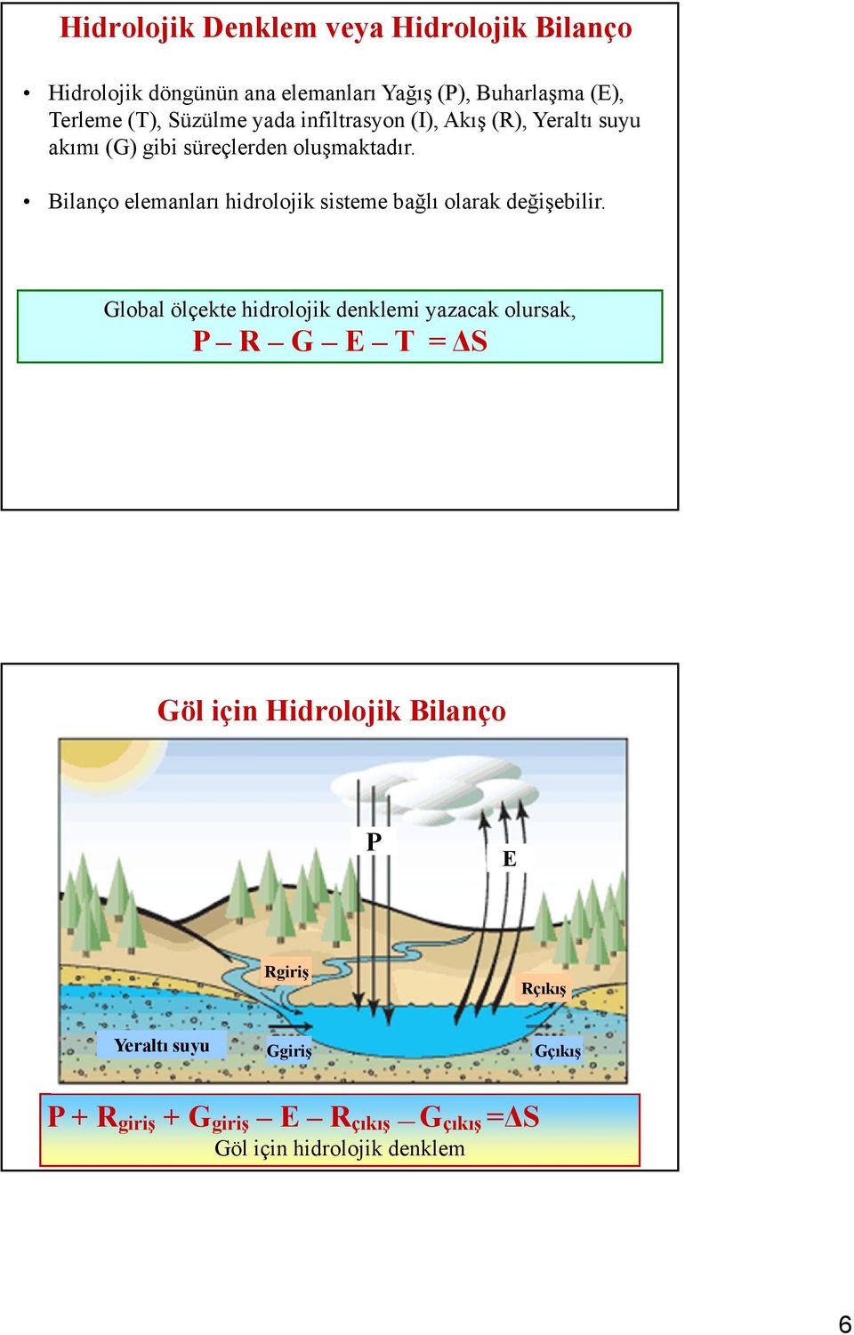 Bilanço elemanları hidrolojik sisteme bağlı olarak değişebilir.